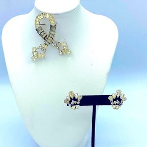 Vintage Sterling Silver Rhinestone Phyllis Brooch And Earrings